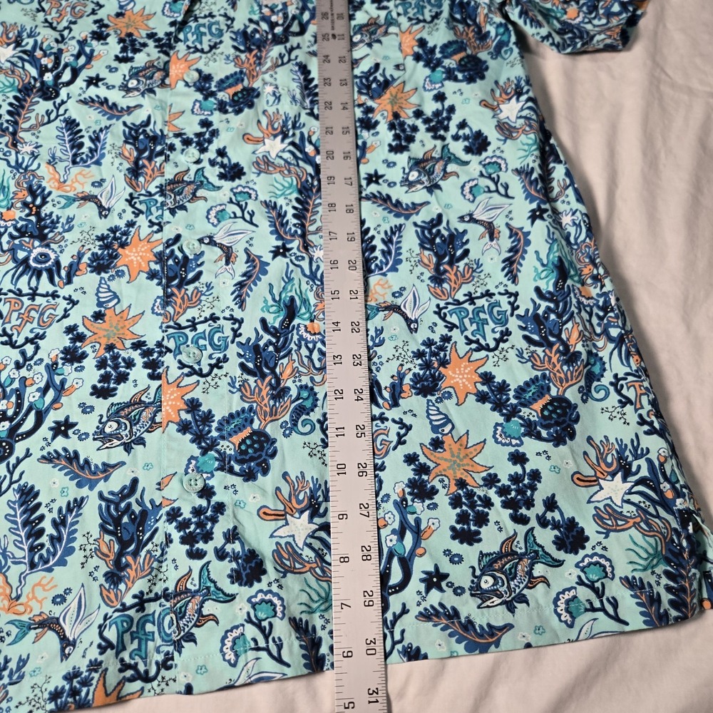 COLUMBIA PFG Shirt Short Sleeve Button-Up Ocean Print Vented Shirt M Fishing - Picture 3 of 9